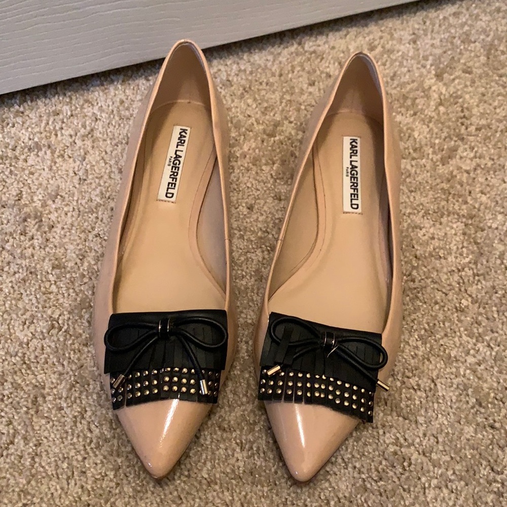 Size 8.5 Karl Lagerfeld nude leather flats “Nancy”